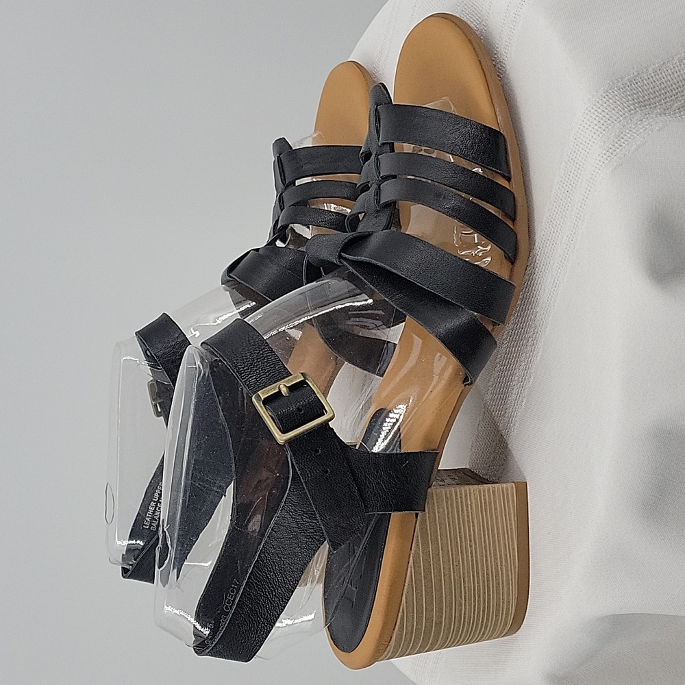 Kork-Ease Leather Upper Black  Sandals, Size 9